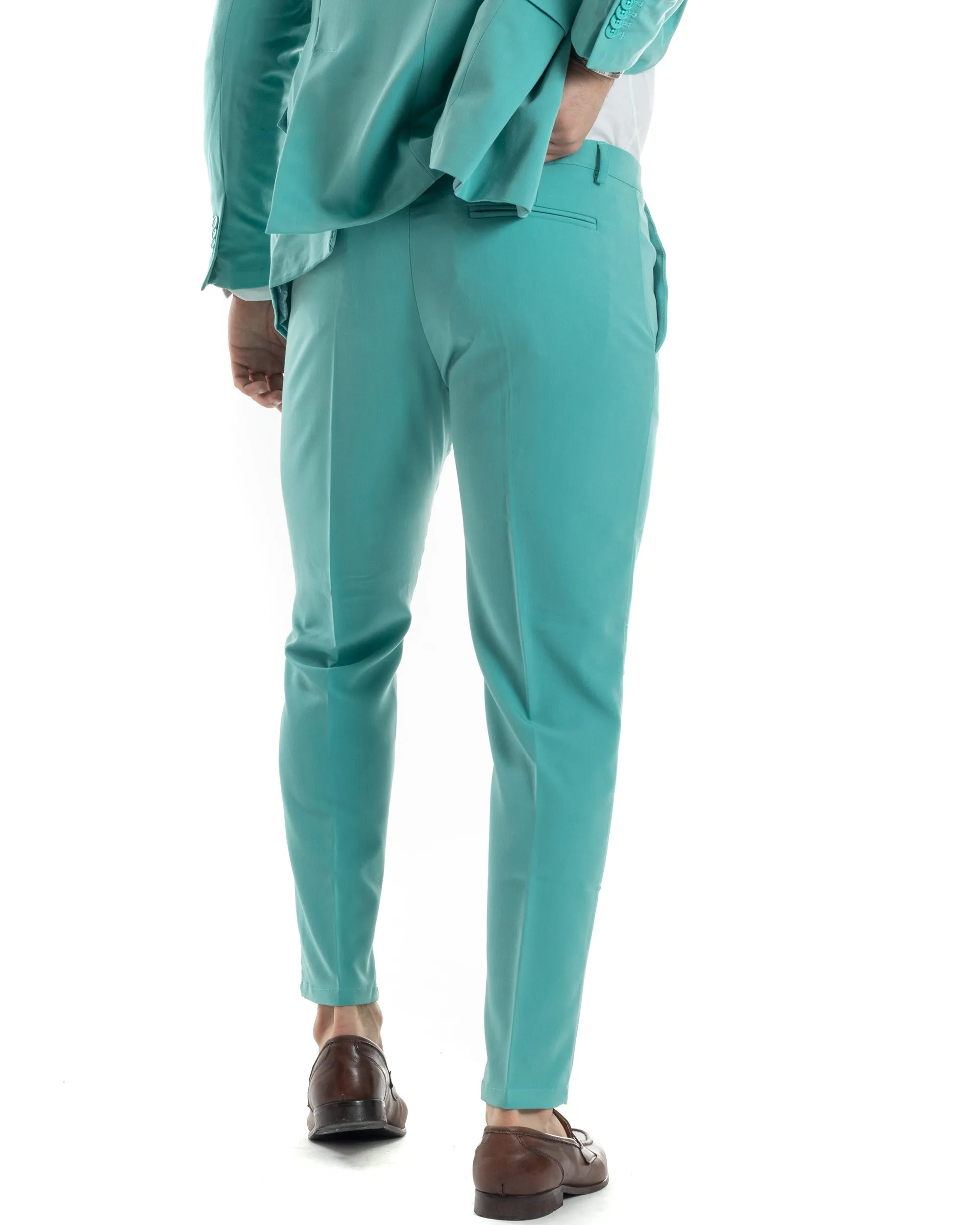 Abito Uomo Monopetto Vestito Completo Giacca Pantaloni Verde Acqua Tinta Unita Elegante Casual GIOSAL-AE1034A