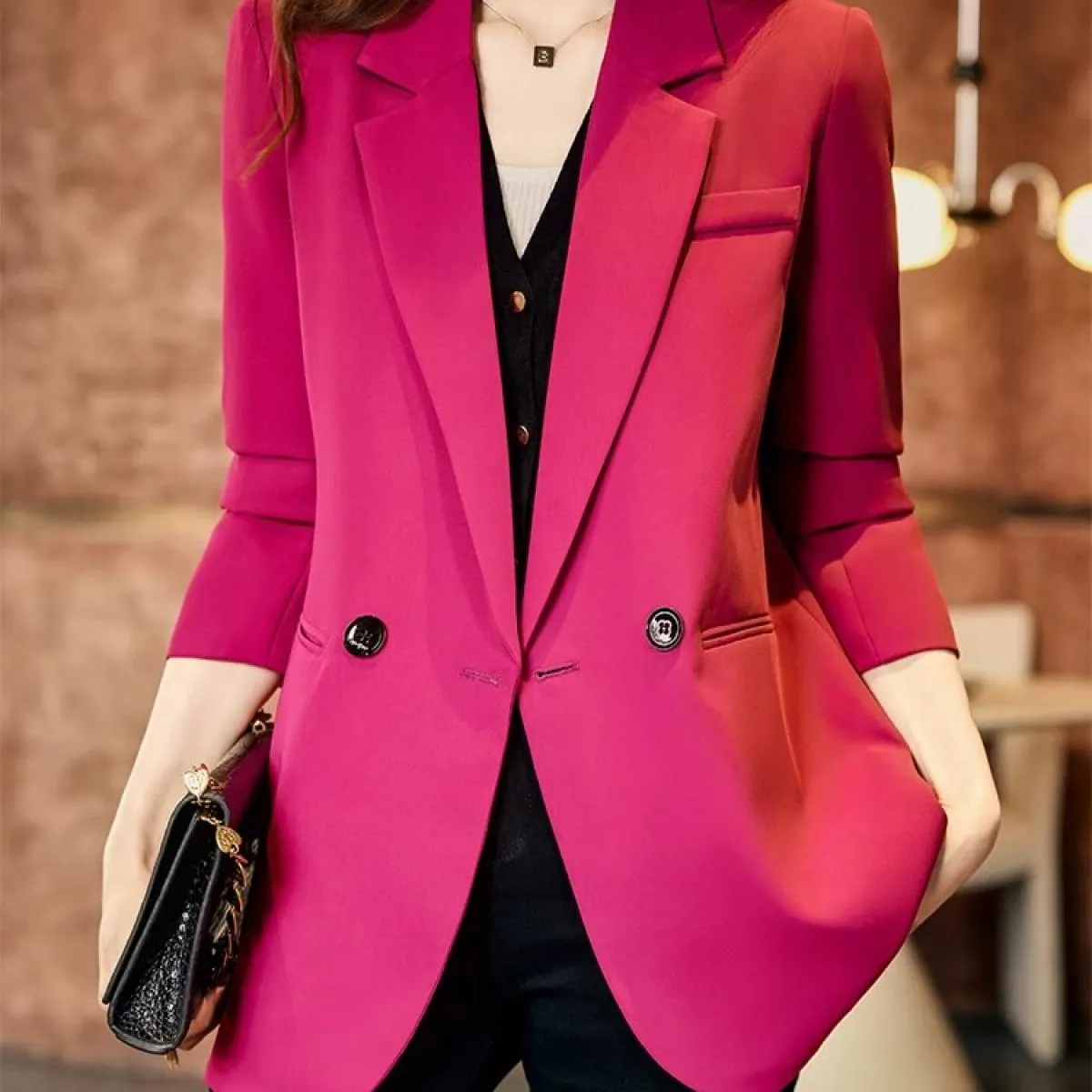 Blazer da donna da donna autunno inverno nuovo arrivo rosa caffè nero giacca da cappotto casual solida manica lunga femminile