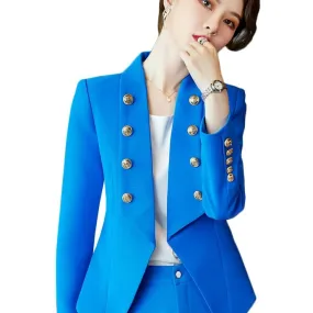 Blazer da donna formale solido blu arancione kaki Cappotto da donna a maniche lunghe con decorazione con bottoni Giacca slim da