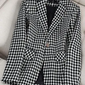 Blazer da donna scozzese nero giallo di nuovo arrivo Giacca da donna slim a maniche lunghe da lavoro Cappotto formale da lavoro