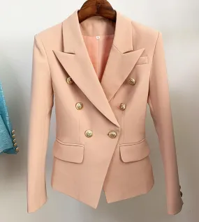 Blazer rosa nudo Donna Nuove giacche femminili Cappotto Bottoni doppiopetto in metallo alla moda Blazer da donna da lavoro slim