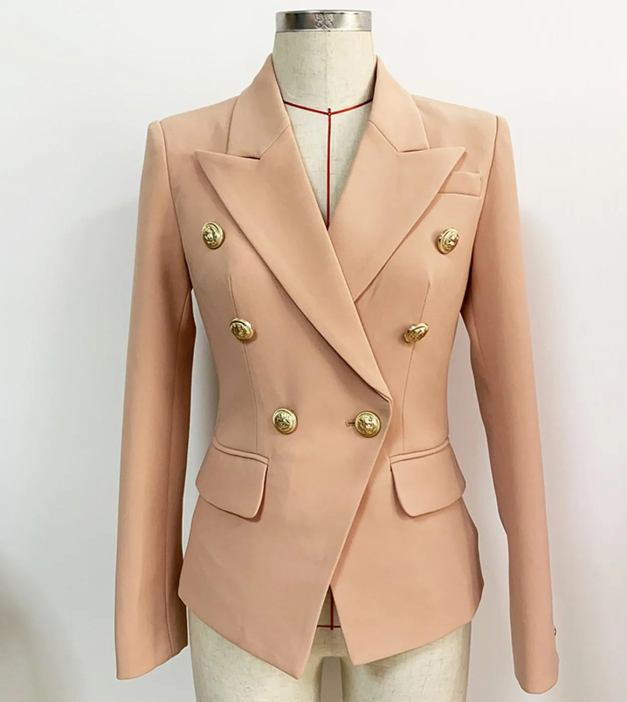 Blazer rosa nudo Donna Nuove giacche femminili Cappotto Bottoni doppiopetto in metallo alla moda Blazer da donna da lavoro slim