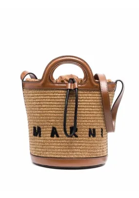 Borsa a secchiello Tropicalia con ricamo in marrone - donna