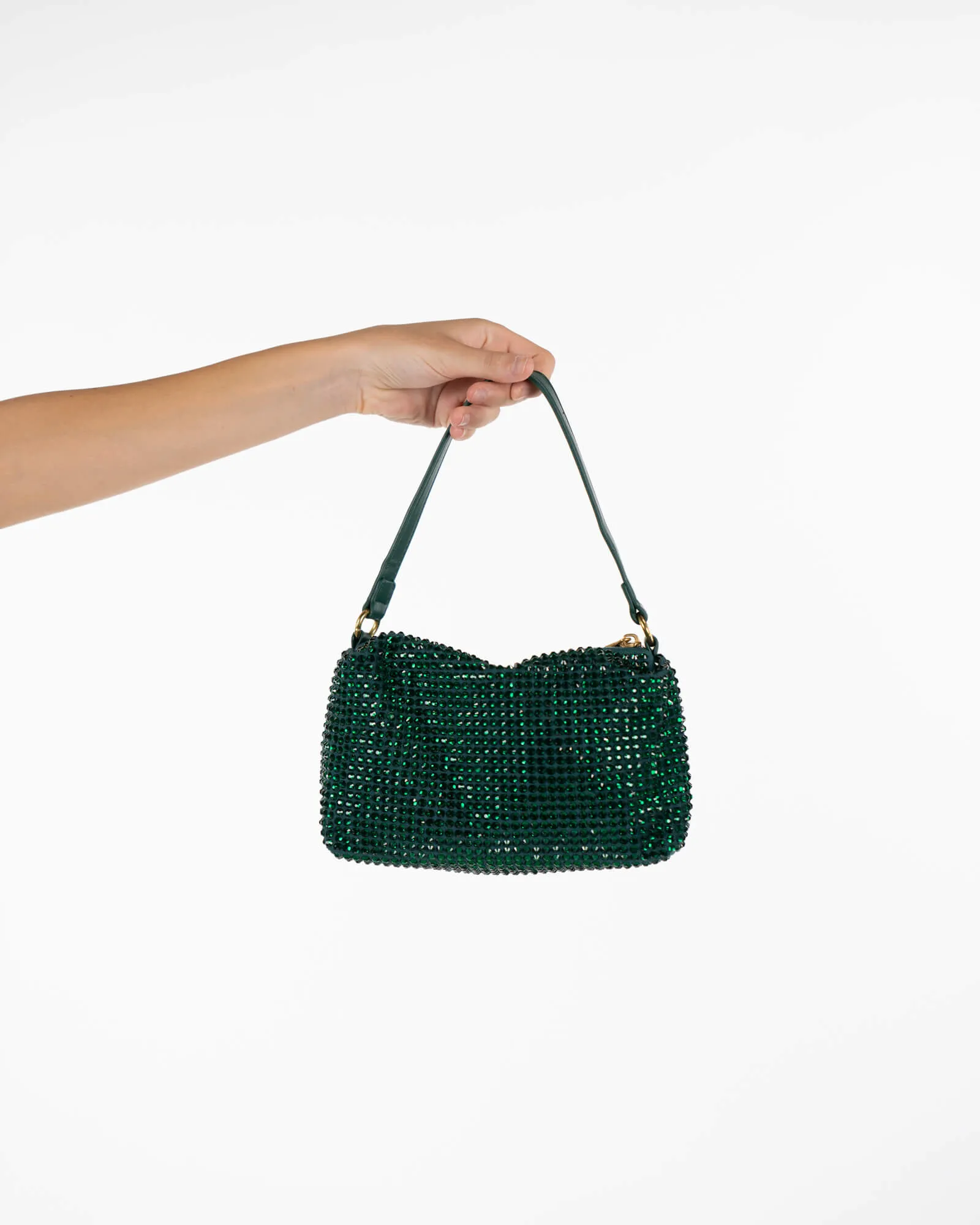 Borsa a spalla con strass verde