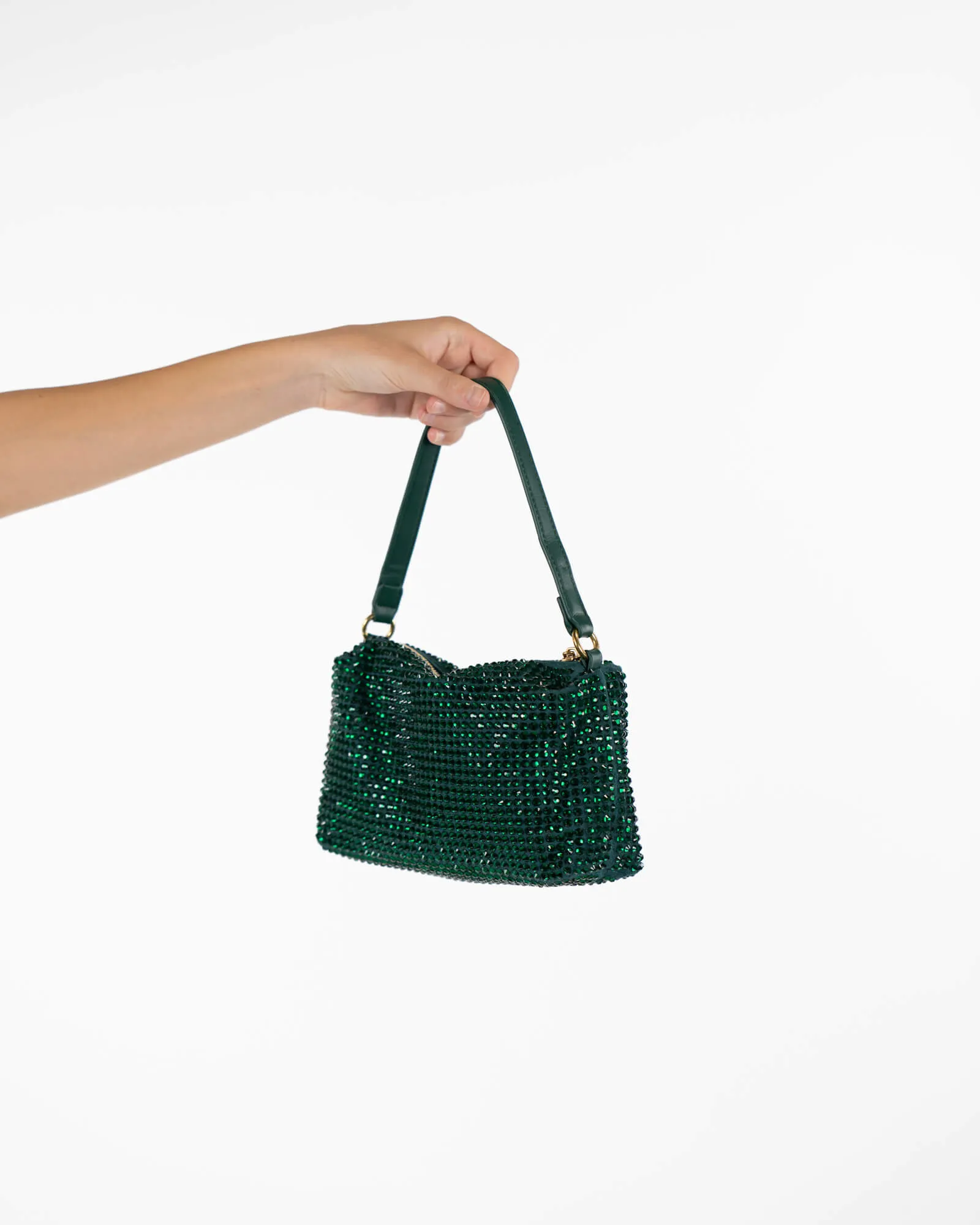 Borsa a spalla con strass verde