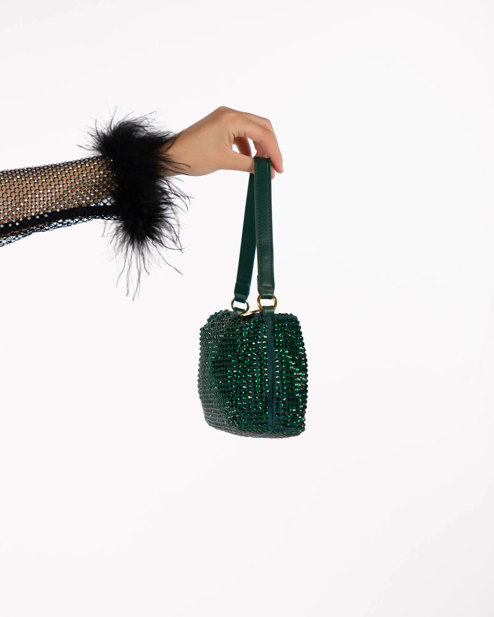 Borsa a spalla con strass verde