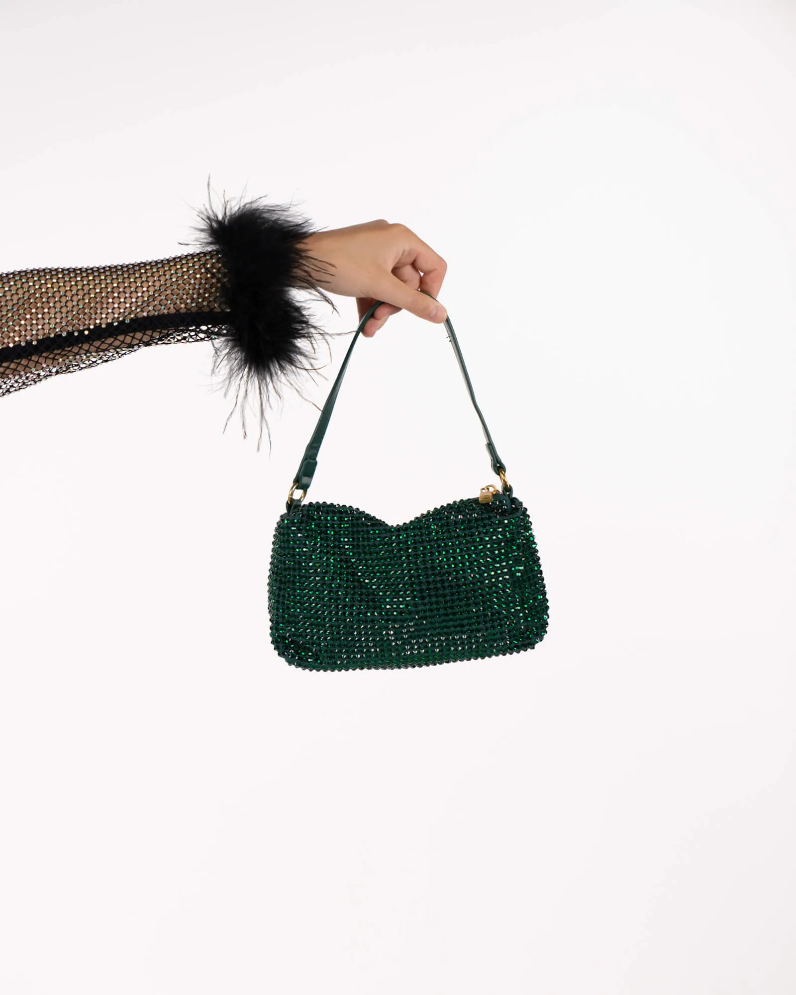 Borsa a spalla con strass verde