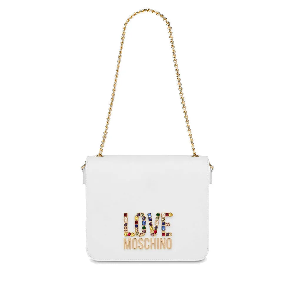 Borsa Donna a Spalla LOVE MOSCHINO linea Rhinestone Logo colore Bianco