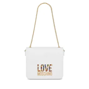 Borsa Donna a Spalla LOVE MOSCHINO linea Rhinestone Logo colore Bianco