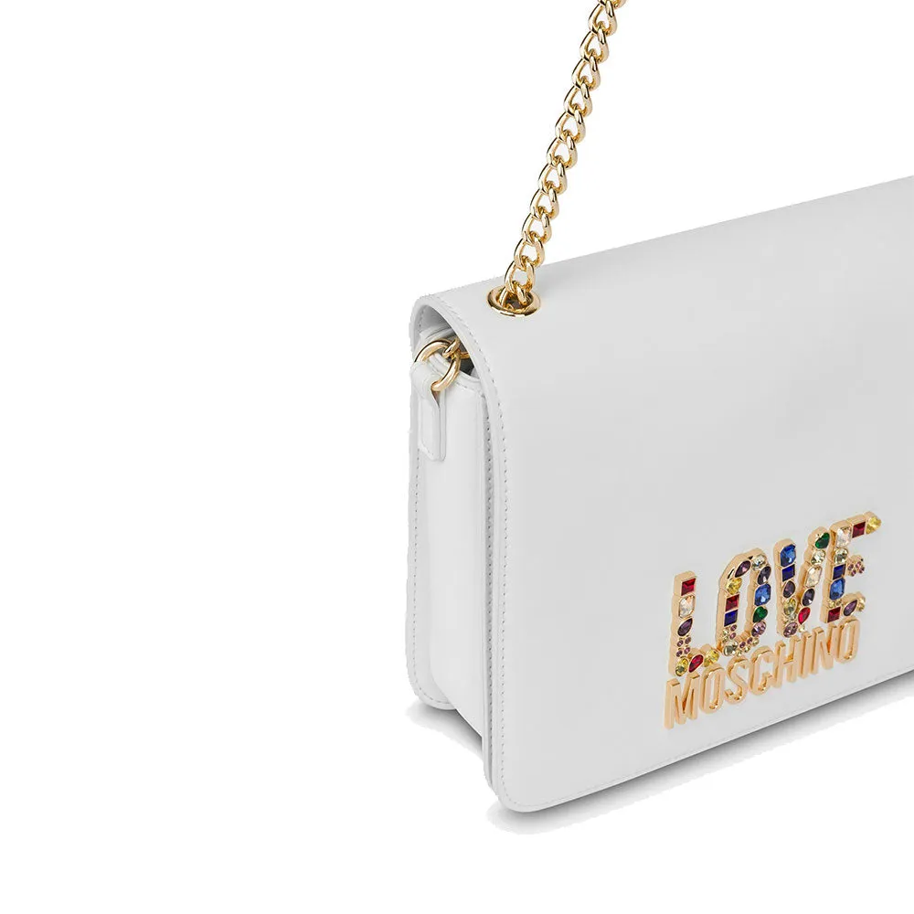 Borsa Donna a Spalla LOVE MOSCHINO linea Rhinestone Logo colore Bianco