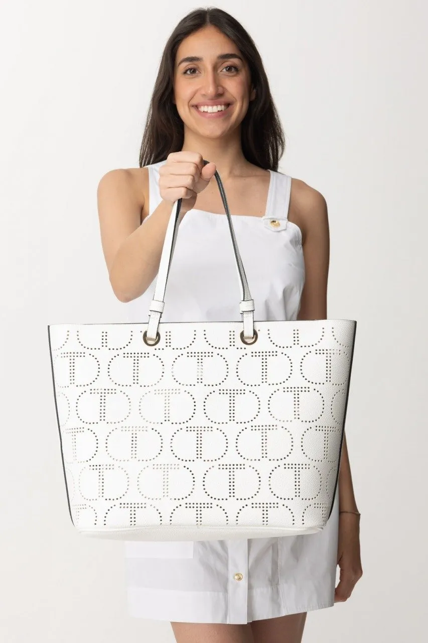 Borsa Tote con logo traforato BIANCO OTTICO