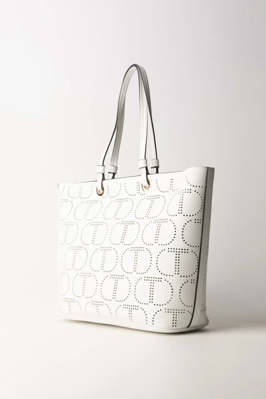 Borsa Tote con logo traforato BIANCO OTTICO