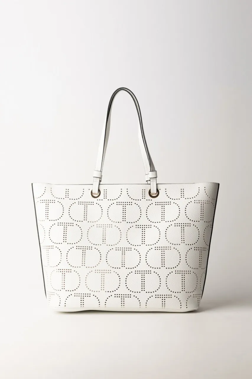 Borsa Tote con logo traforato BIANCO OTTICO