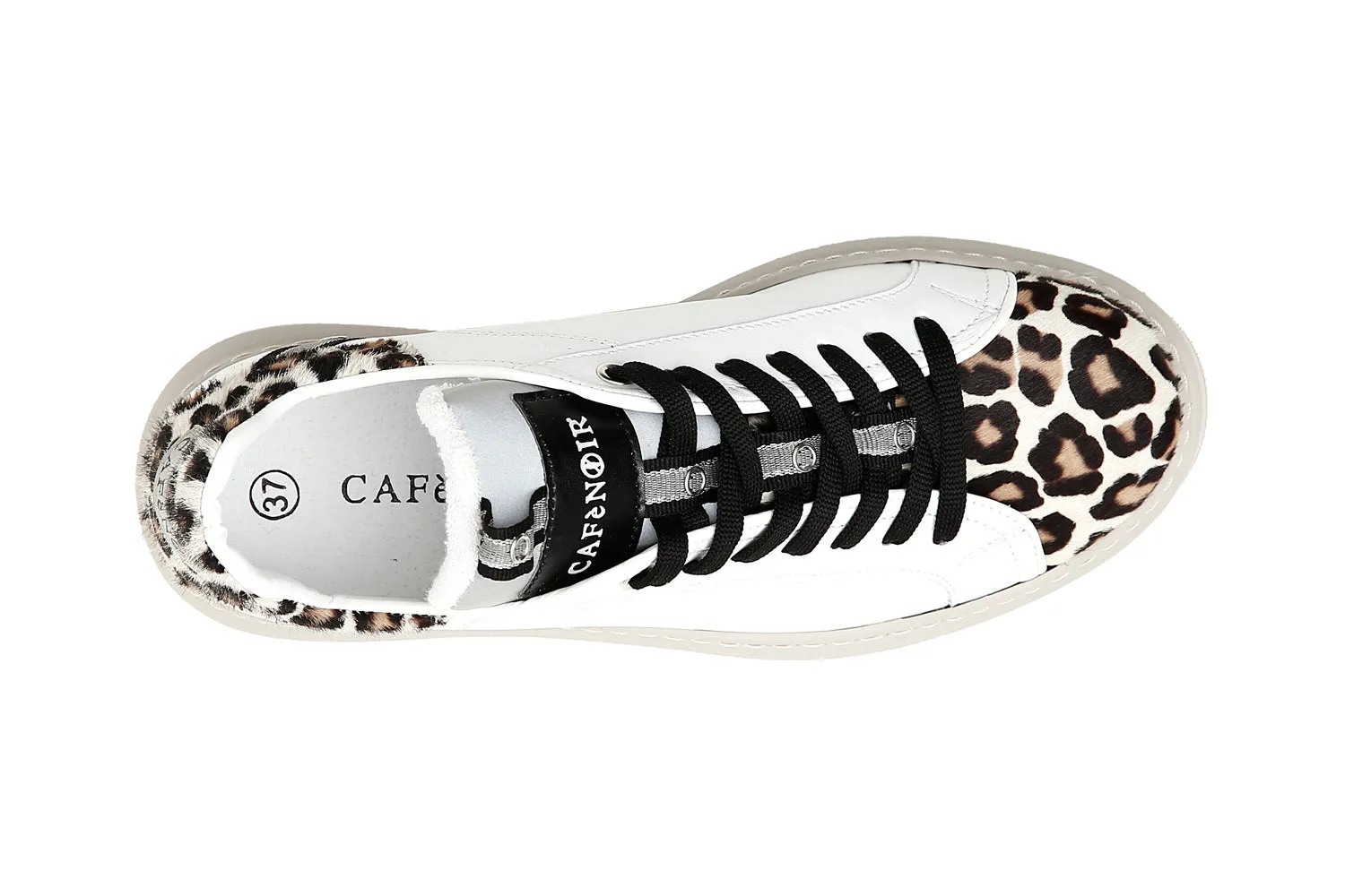 CafèNoir donna sneakers in pelle con riporti in cavallino maculato