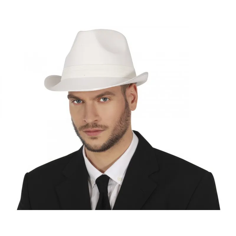 CAPPELLO GANGSTER BIANCO CON FASCIA MISURA UNICA ADULTI ARTICOLI PER TRAVESTIMENTI DI CARNEVALE HALLOWEEN UOMO MAFIOSO