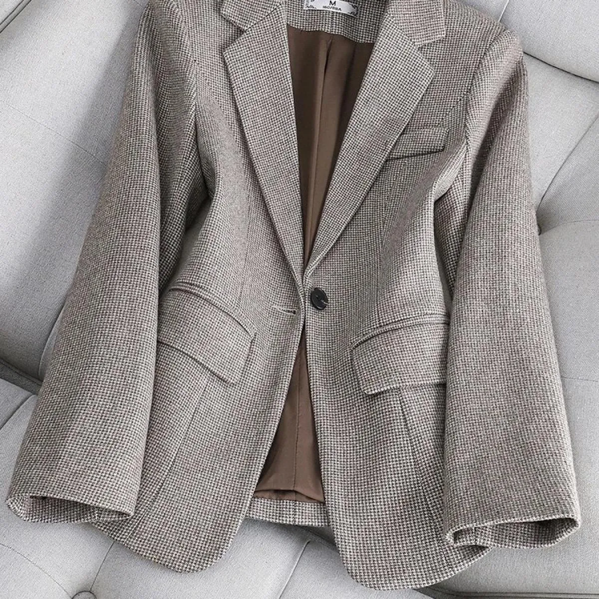 Cappotto blazer casual da donna autunno inverno nuovo arrivo giacca slim a bottone singolo tinta unita caffè grigio caffè