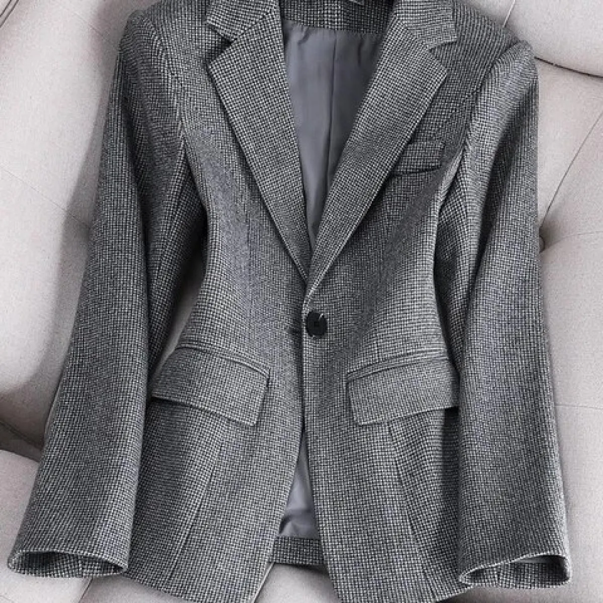 Cappotto blazer casual da donna autunno inverno nuovo arrivo giacca slim a bottone singolo tinta unita caffè grigio caffè