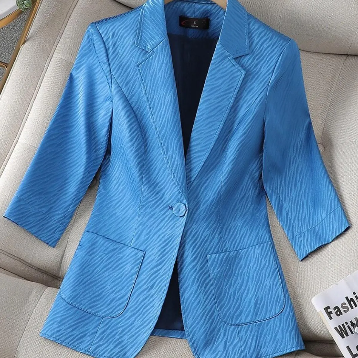 Cappotto blazer formale da donna a mezza manica Giacca da lavoro da lavoro da donna con bottone singolo rosa albicocca blu per l