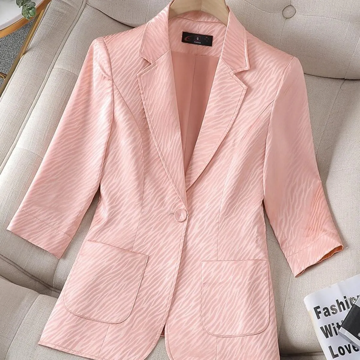 Cappotto blazer formale da donna a mezza manica Giacca da lavoro da lavoro da donna con bottone singolo rosa albicocca blu per l