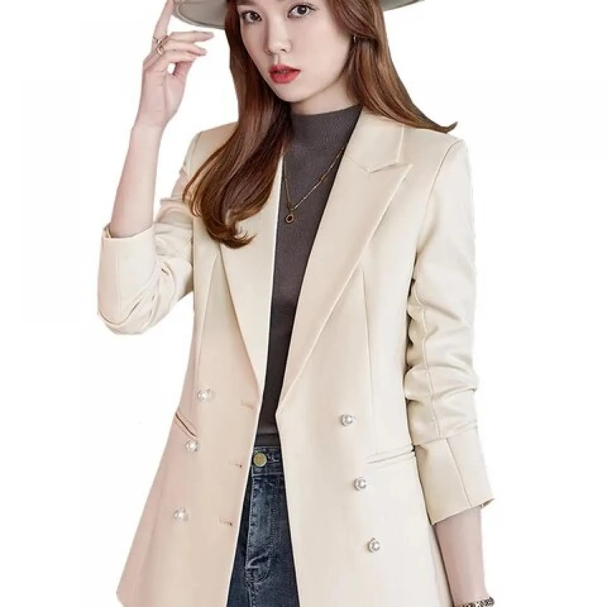 Cappotto da donna formale da lavoro da lavoro Blazer Rosa Beige Nero Solido Donna Giacca a triplo petto a maniche lunghe da donn