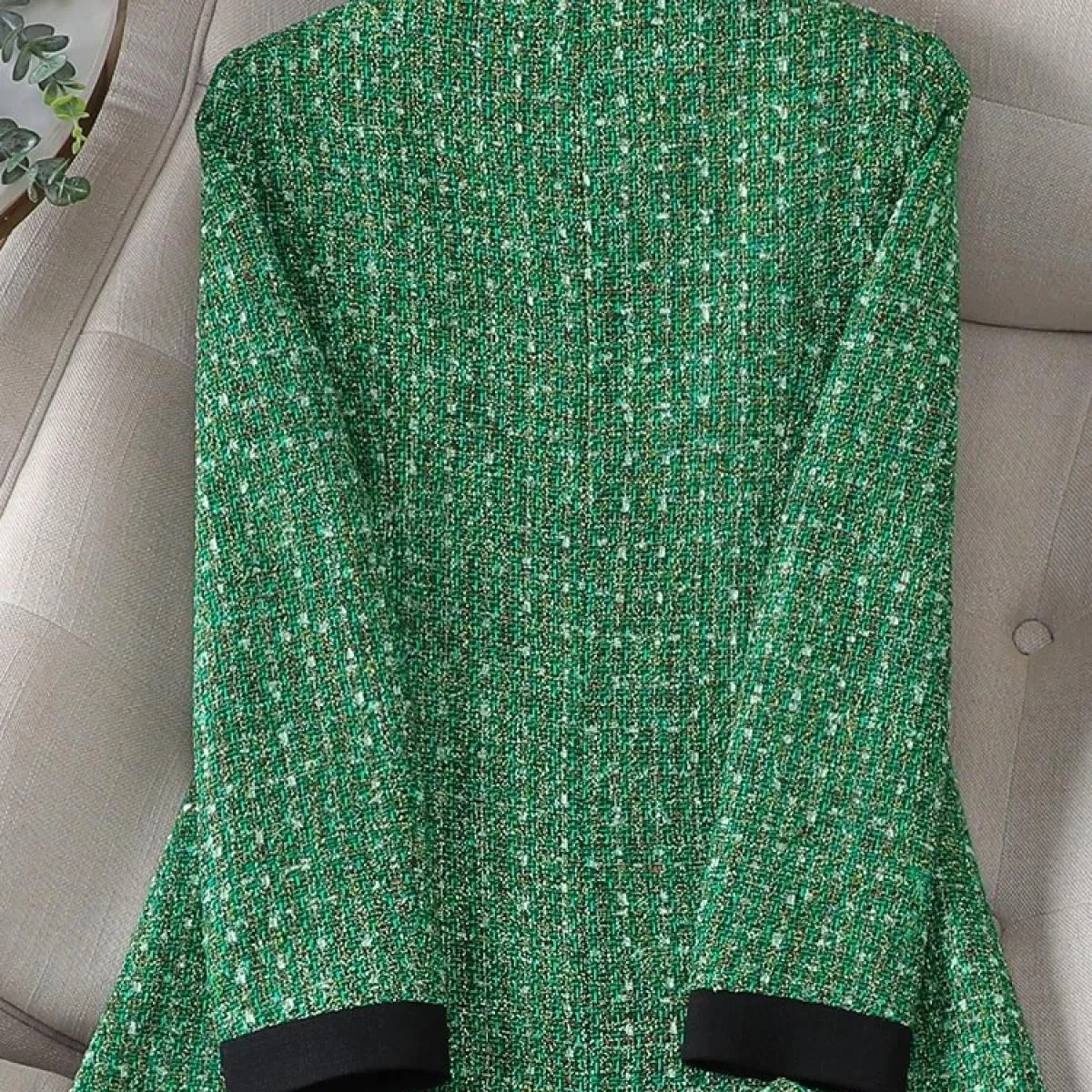 Cappotto da giacca dritta a bottone singolo scozzese verde nero a maniche lunghe da donna alla moda, blazer casual