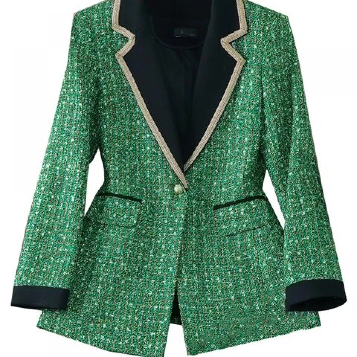 Cappotto da giacca dritta a bottone singolo scozzese verde nero a maniche lunghe da donna alla moda, blazer casual