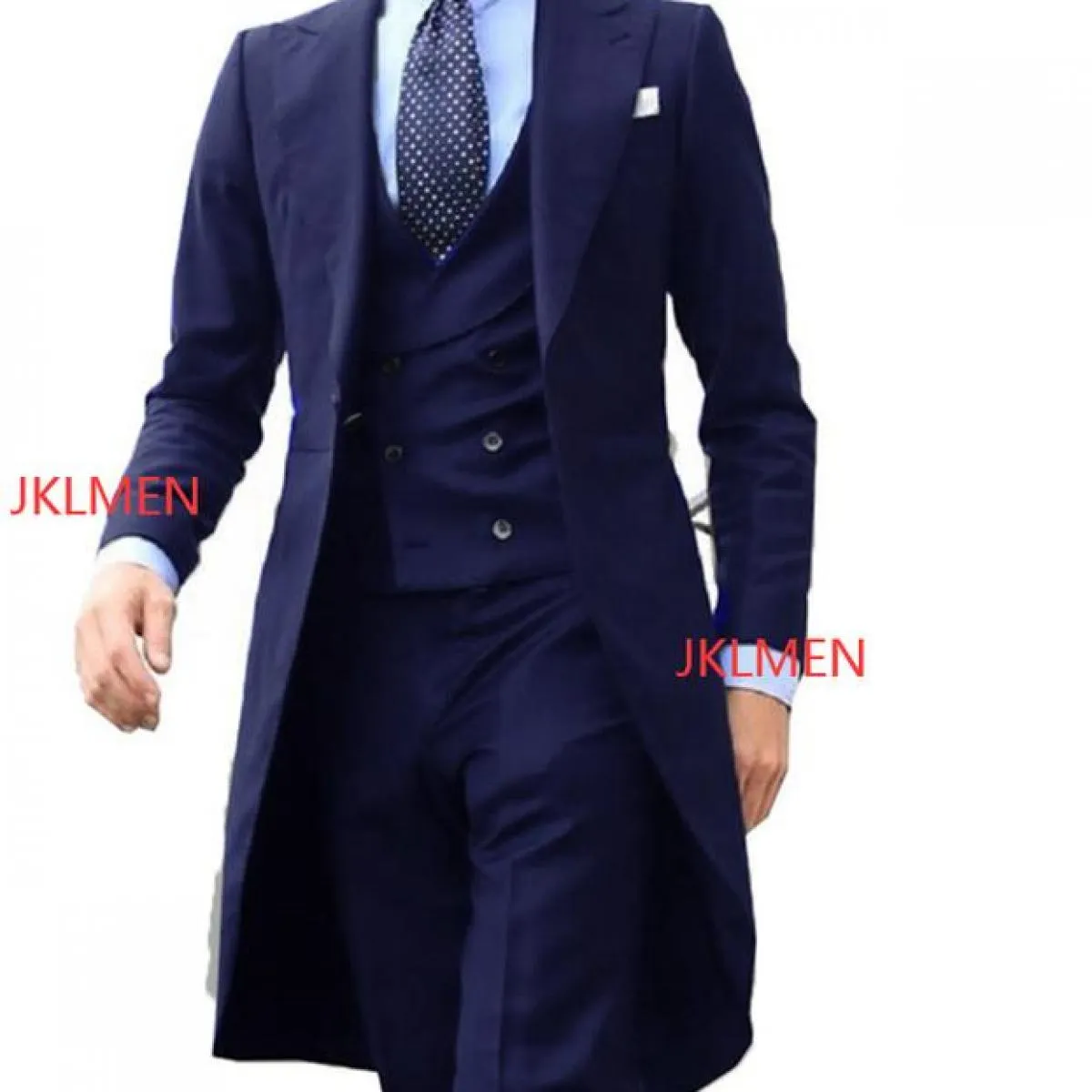 Cappotto da uomo lungo blu royal 3 pezzi Abito da uomo gentiluomo Smoking da sposo moda uomo per giacca da ballo di nozze Gilet