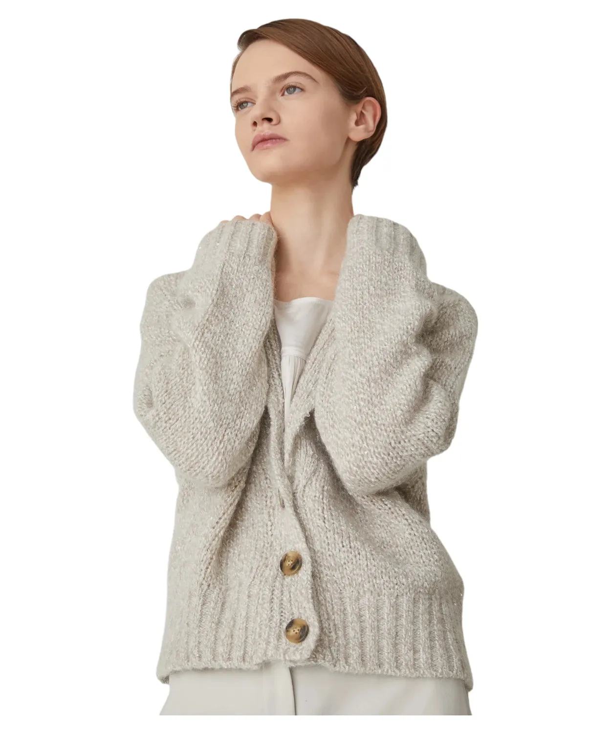 Cardigan Dumbo in Mohair con Paillettes e Collo a Scialle