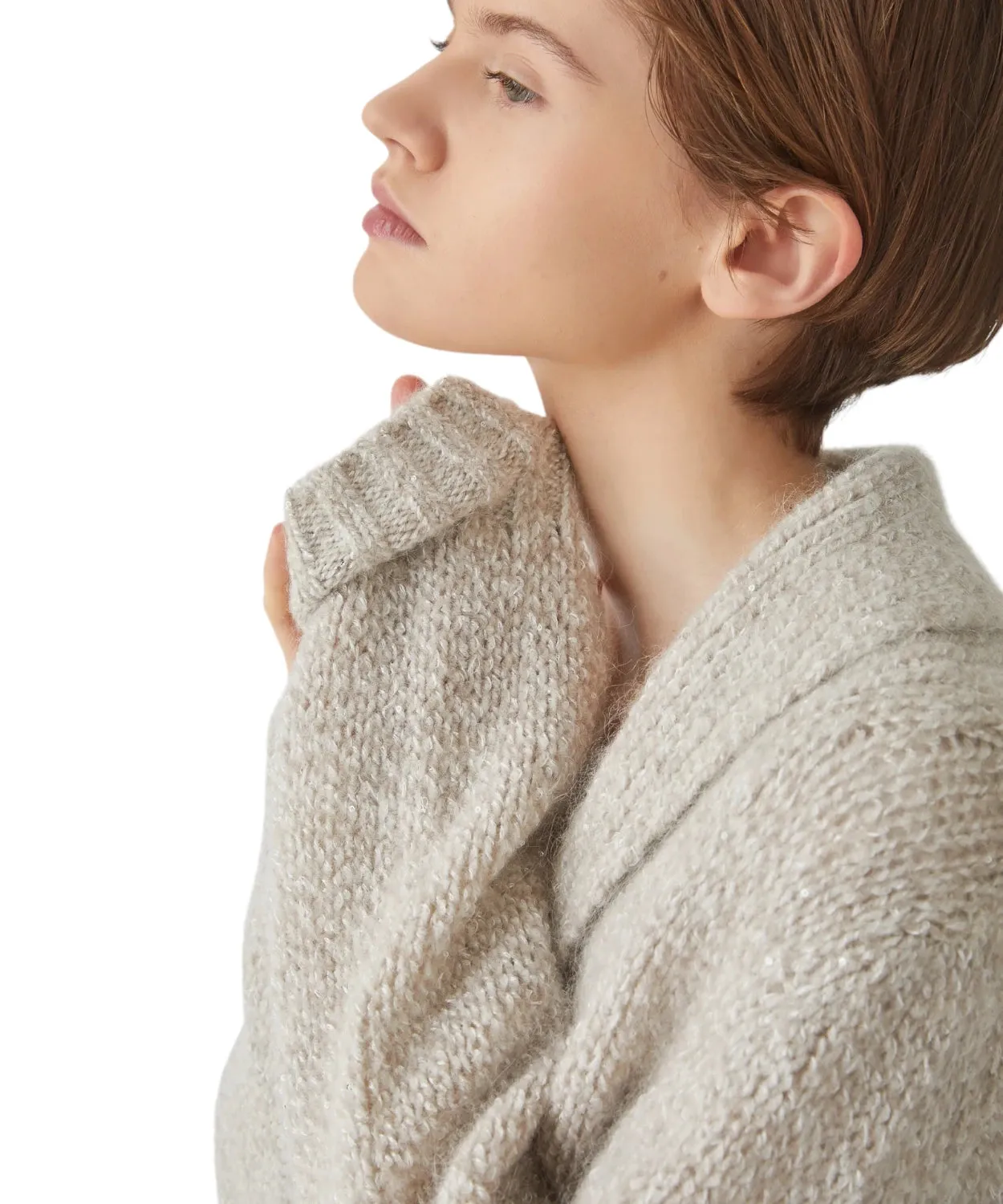 Cardigan Dumbo in Mohair con Paillettes e Collo a Scialle