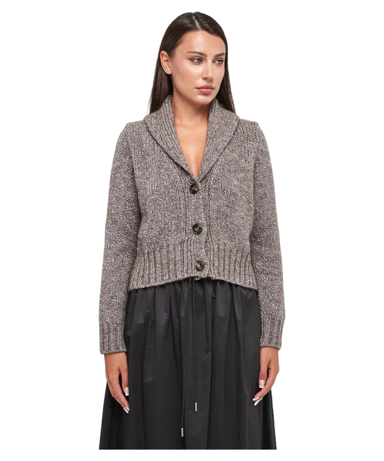 Cardigan Dumbo in Mohair con Paillettes e Collo a Scialle