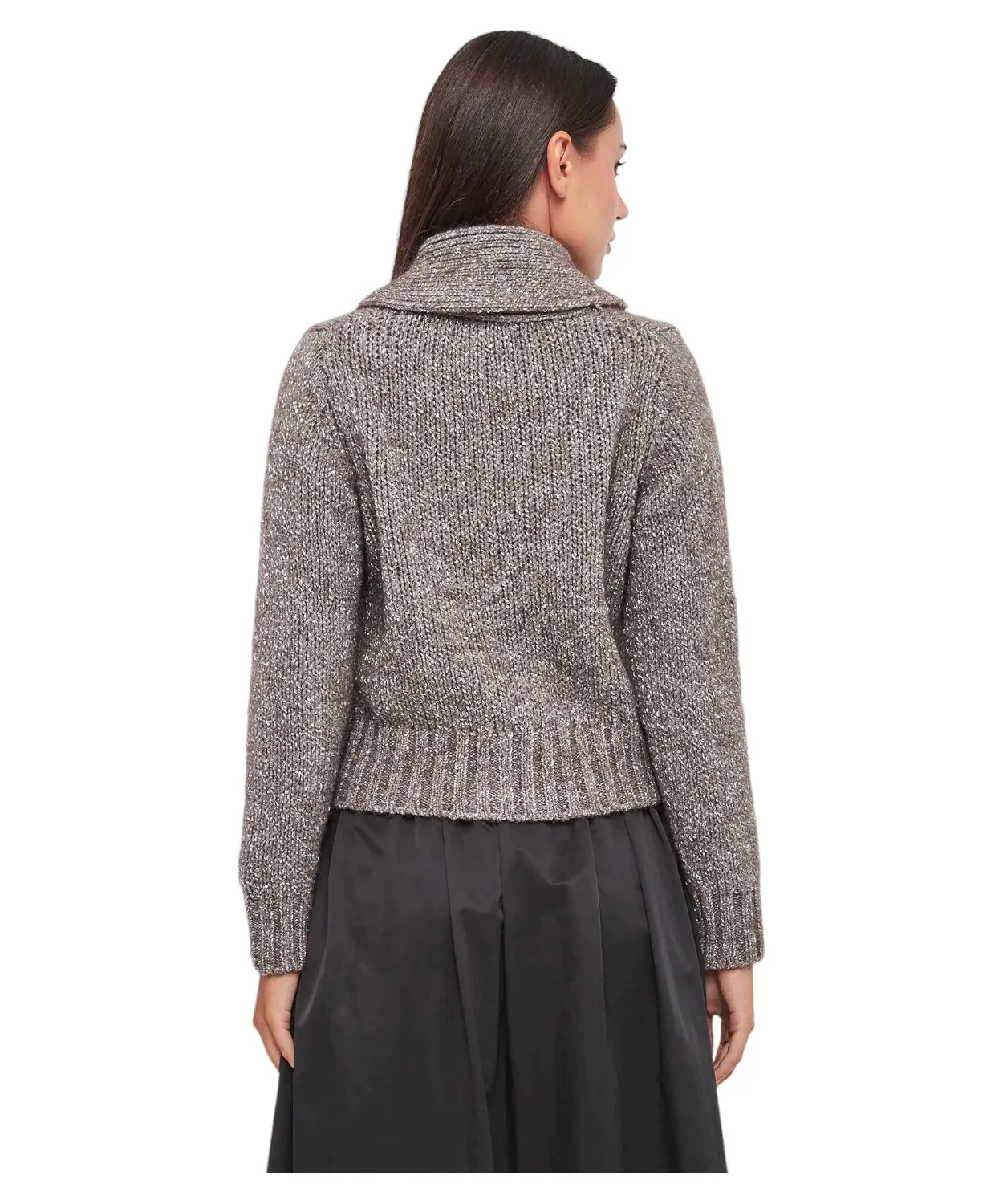 Cardigan Dumbo in Mohair con Paillettes e Collo a Scialle