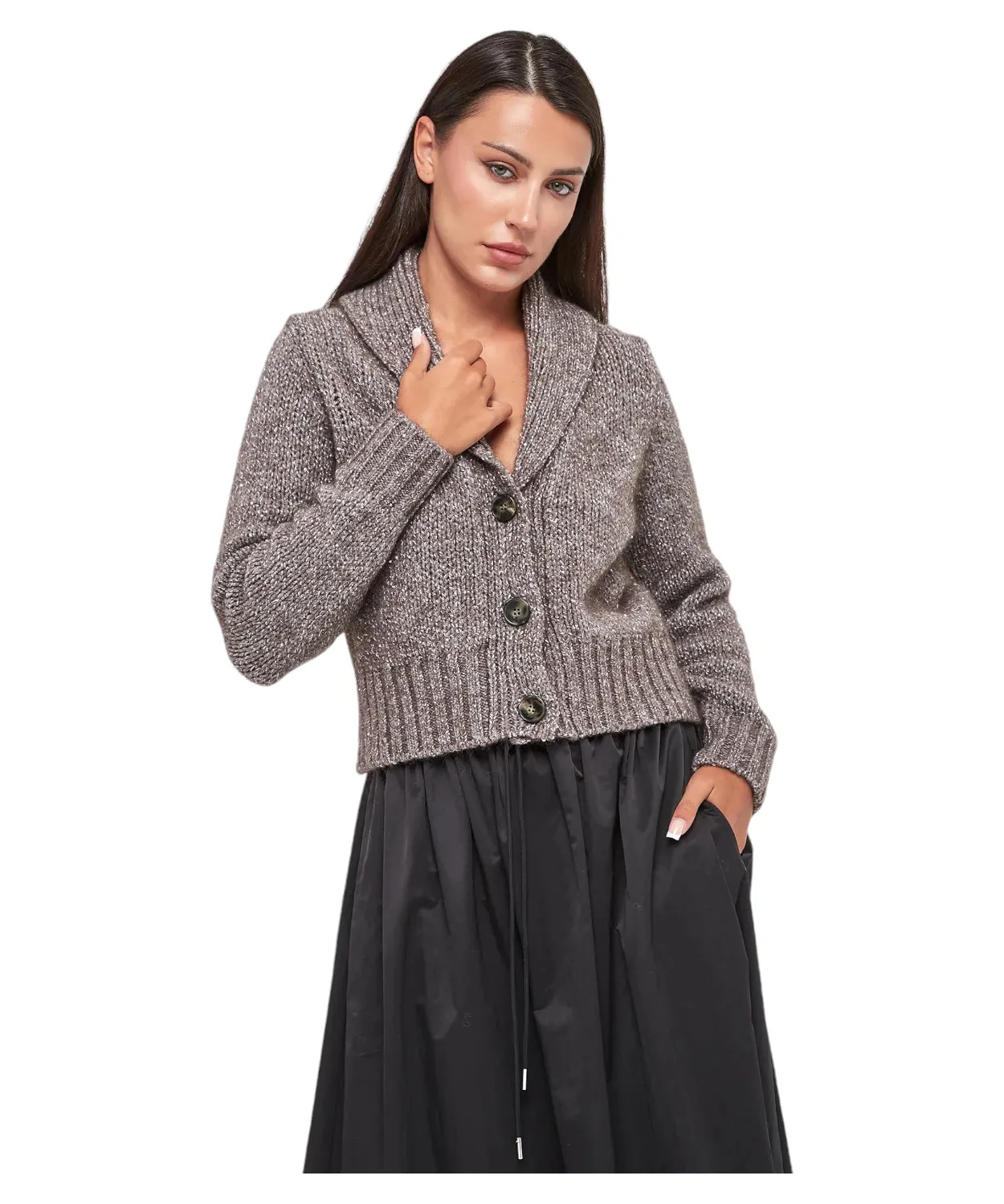 Cardigan Dumbo in Mohair con Paillettes e Collo a Scialle