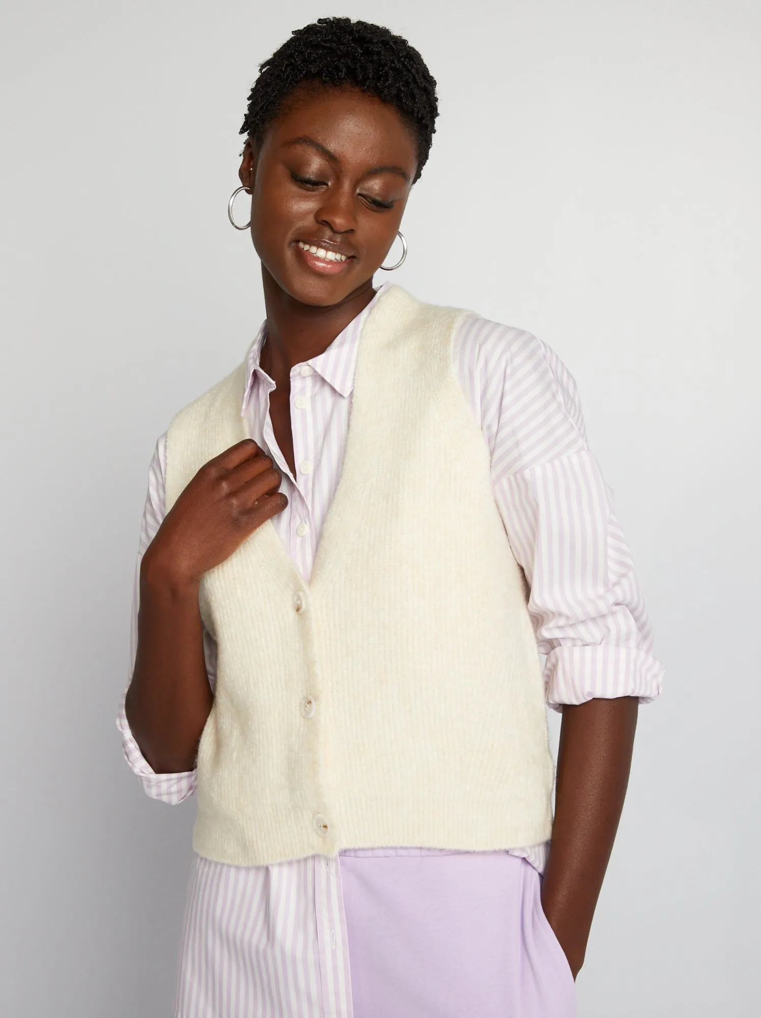 Cardigan senza maniche lavorato a maglia - BEIGE