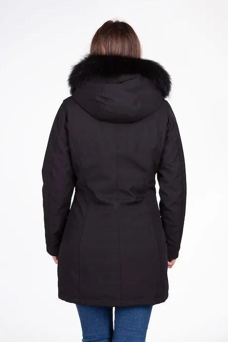 Censored long parka with hood and fur CW178PTNEP90 black