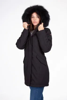 Censored long parka with hood and fur CW178PTNEP90 black