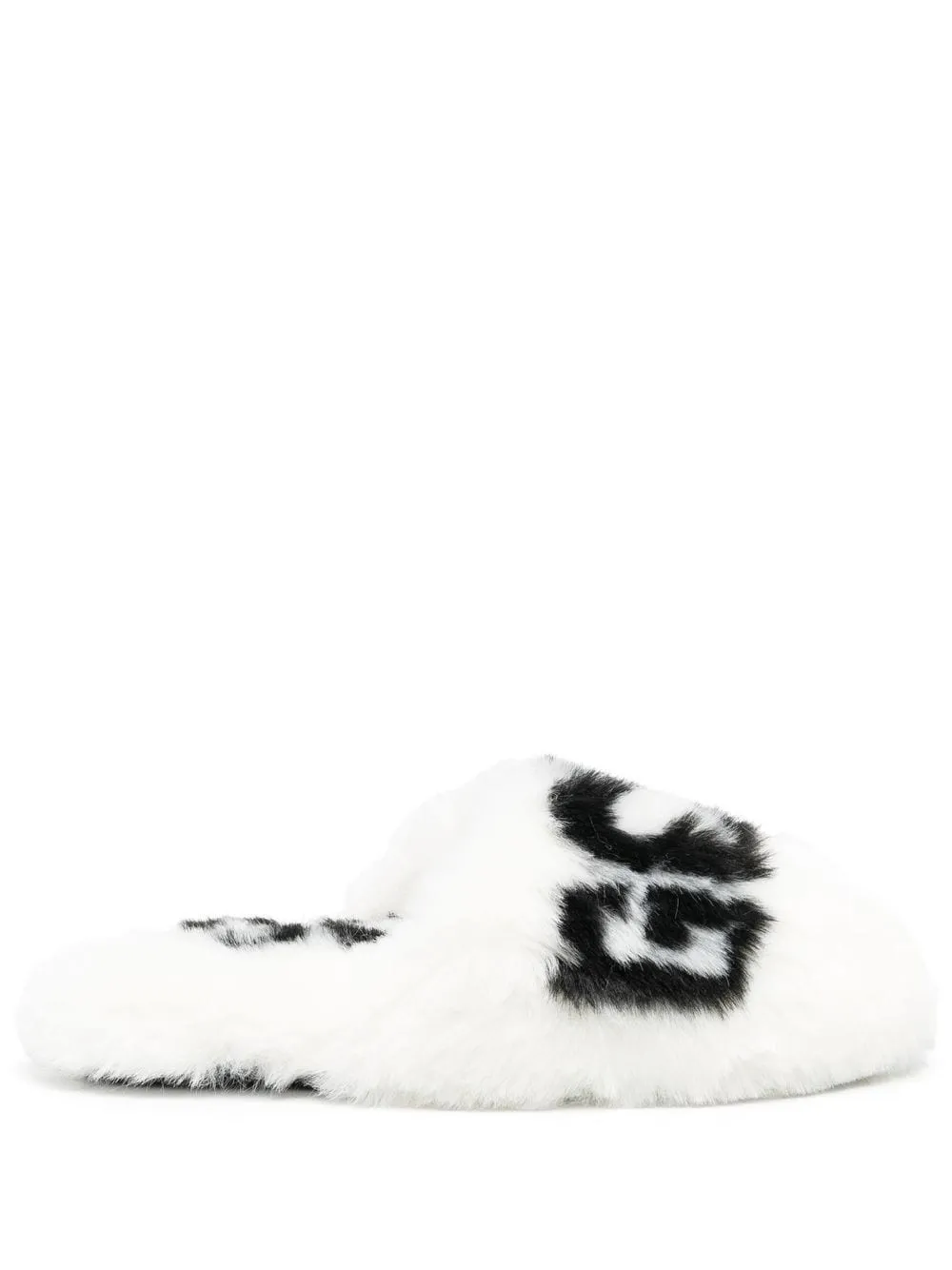 Ciabatte in shearling con stampa in bianco - donna