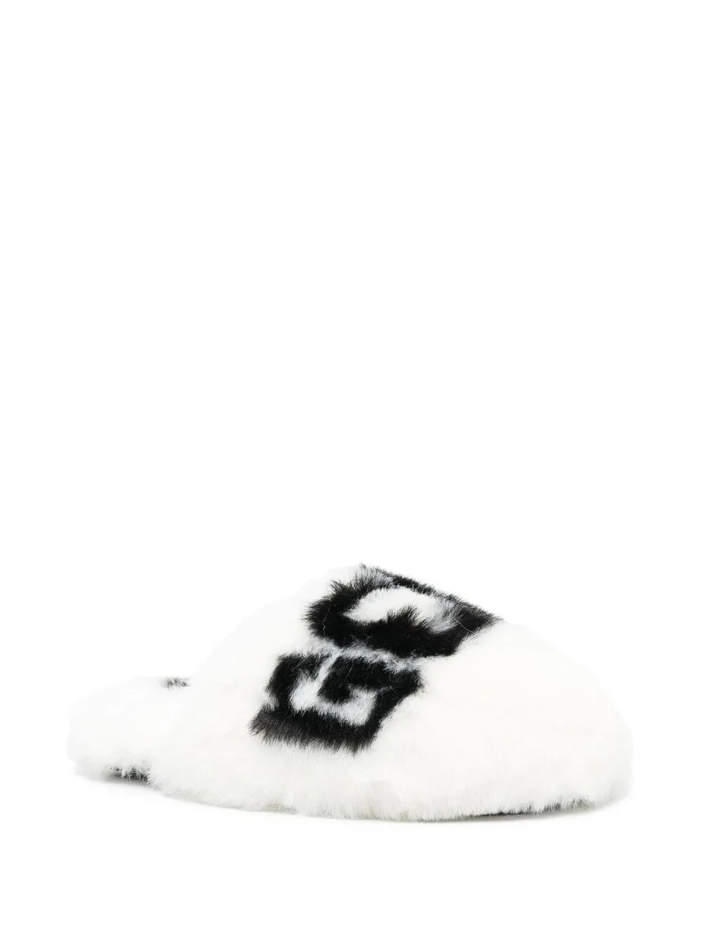 Ciabatte in shearling con stampa in bianco - donna