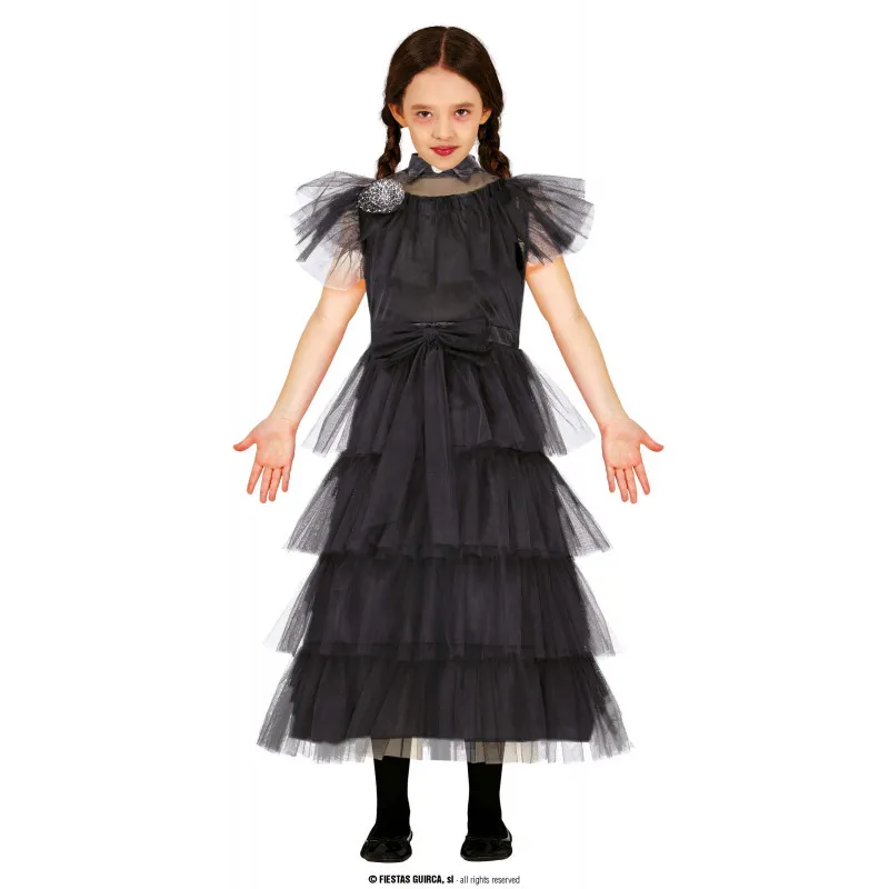 COSTUME DA BALLO NERO MERCOLEDI 5/6 ANNI PER TRAVESTIMENTI CARNEVALE E HALLOWEEN A TEMA FILM FAMIGLIA ADDAMS NO ACCESSOR