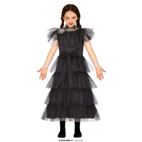 COSTUME DA BALLO NERO MERCOLEDI 5/6 ANNI PER TRAVESTIMENTI CARNEVALE E HALLOWEEN A TEMA FILM FAMIGLIA ADDAMS NO ACCESSOR