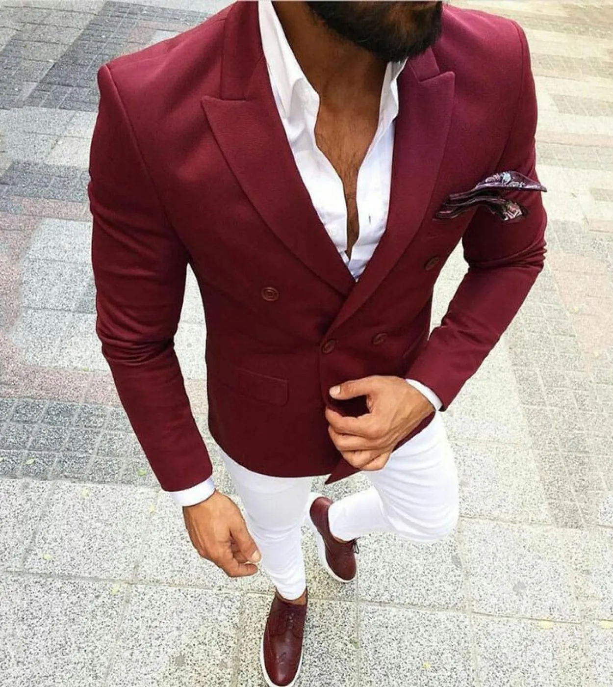 Costume Homme Mariage Borgogna Doppio Petto Abiti Uomo Business Casual Blazer 2 Pezzi Cappotto Pantaloni Slim Fit Terno M