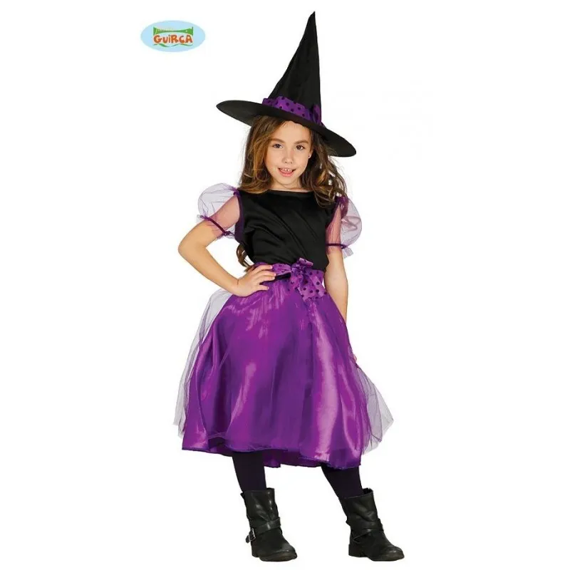 COSTUME STREGA BABY 7/9 ANNI COMPLETO VESTITO E CAPPELLO PER FESTE E TRAVESTIMENTI HALLOWEEN/CARNEVALE E PARTY A TEMA