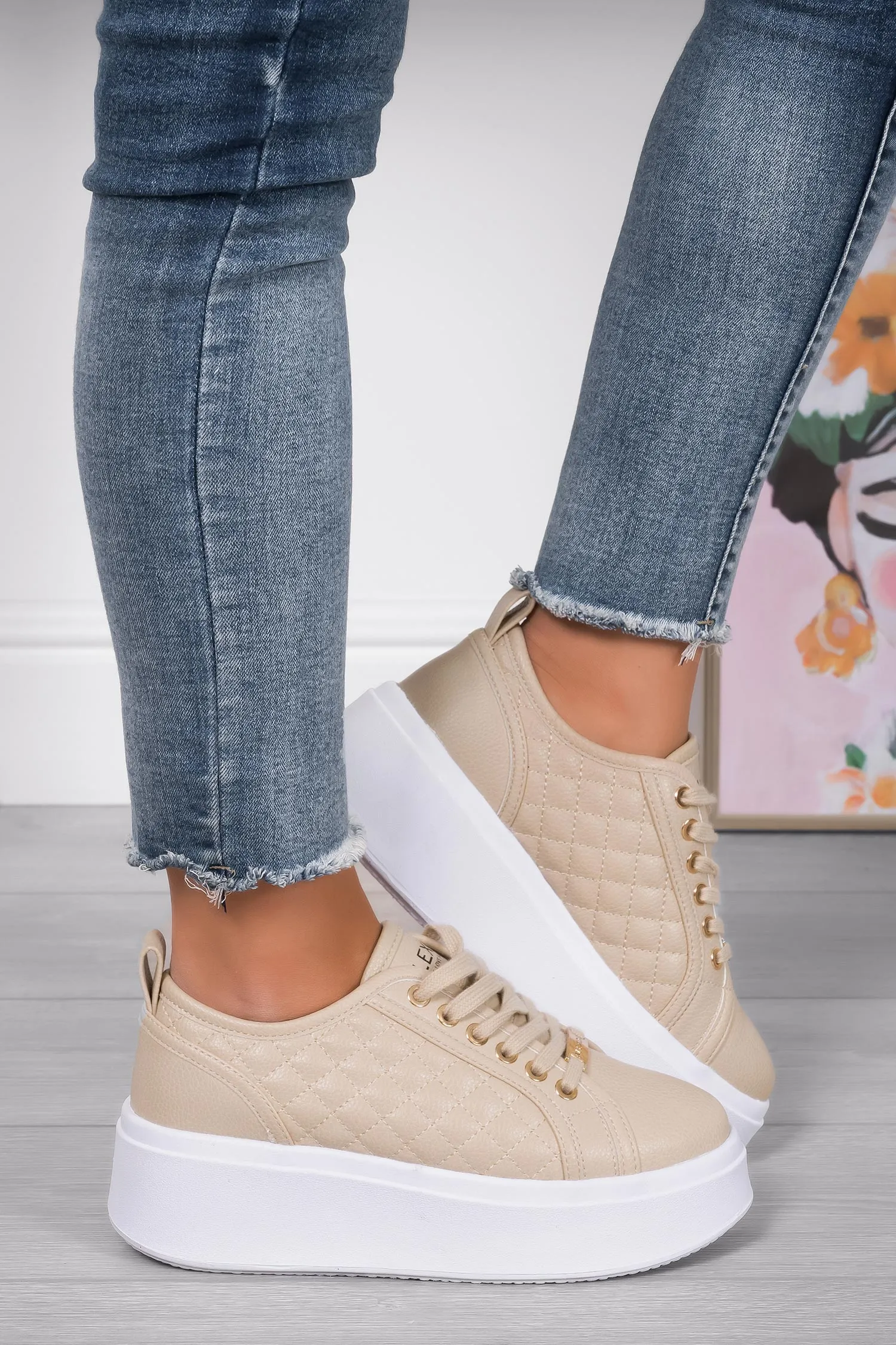 DALILA - Sneakers platform Alexoo con suola alta trapuntate beige