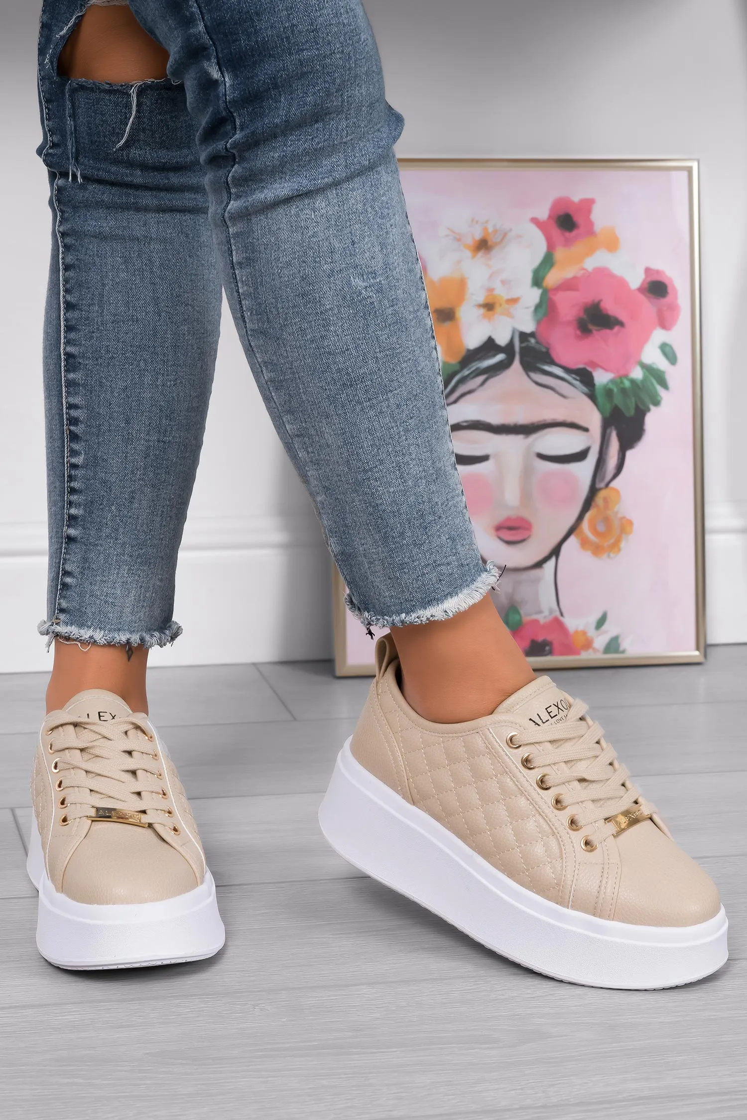 DALILA - Sneakers platform Alexoo con suola alta trapuntate beige