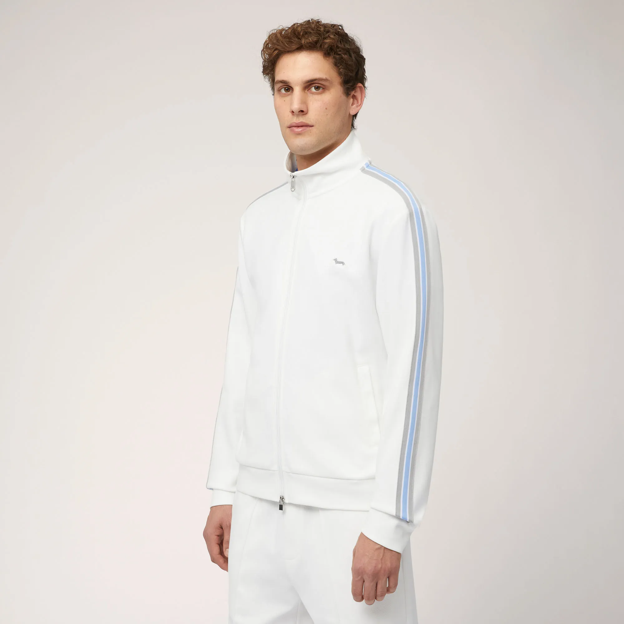 Felpa Full Zip In Cotone Stretch Con Nastro Rigato