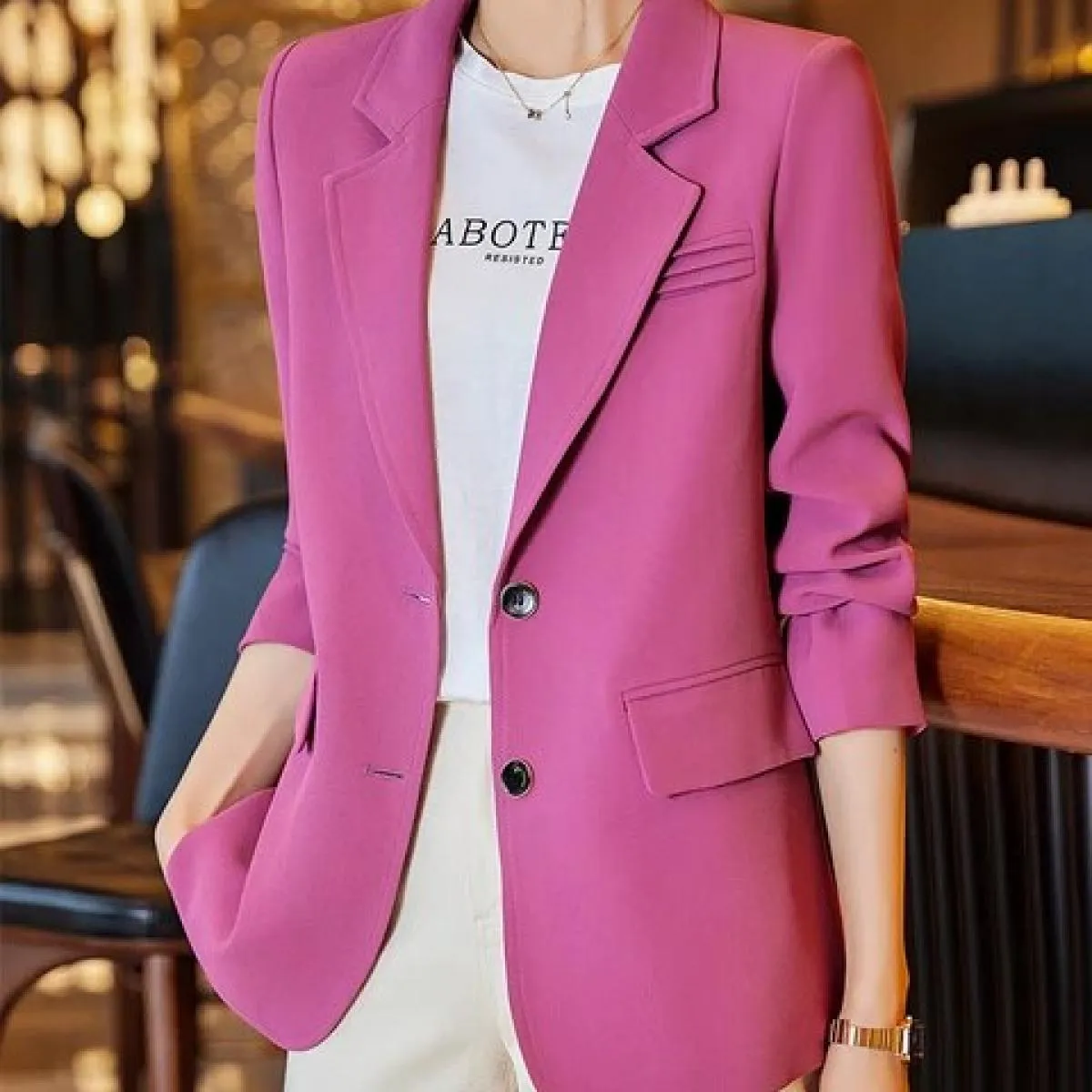 Giacca da donna alla moda Giacca da donna Rosa caffè Nero Cappotto dritto monopetto a maniche lunghe femminile per l'autunno inv