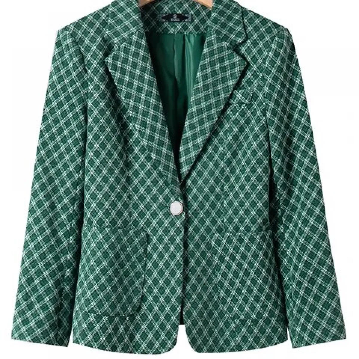 Giacca da donna scozzese verde grigio da donna Giacca da donna a maniche lunghe con bottone singolo Cappotto casual autunno-inve