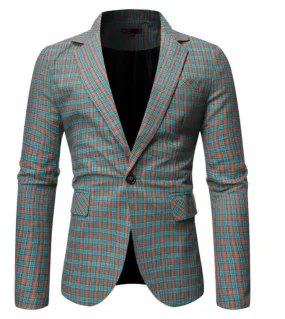 Giacca da uomo scozzese primavera e autunno nuova giacca a maniche lunghe colletto monopetto casual slim fit senza spacco