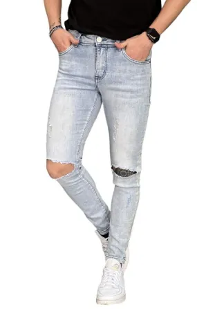 Jeans Skinny Fit con Strappi al Ginocchio - Denim Chiaro