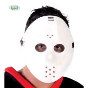 MASCHERA HOCKEY BIANCA CON ELASTICO NERO PER TRAVESTIMENTI DI CARNEVALE HALLOWEEN SCENE HORROR A TEMA FINTO VISO JESON