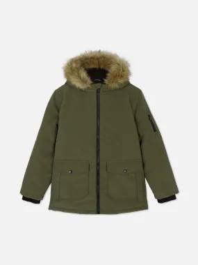 Parka con cappuccio in pelliccia sintetica